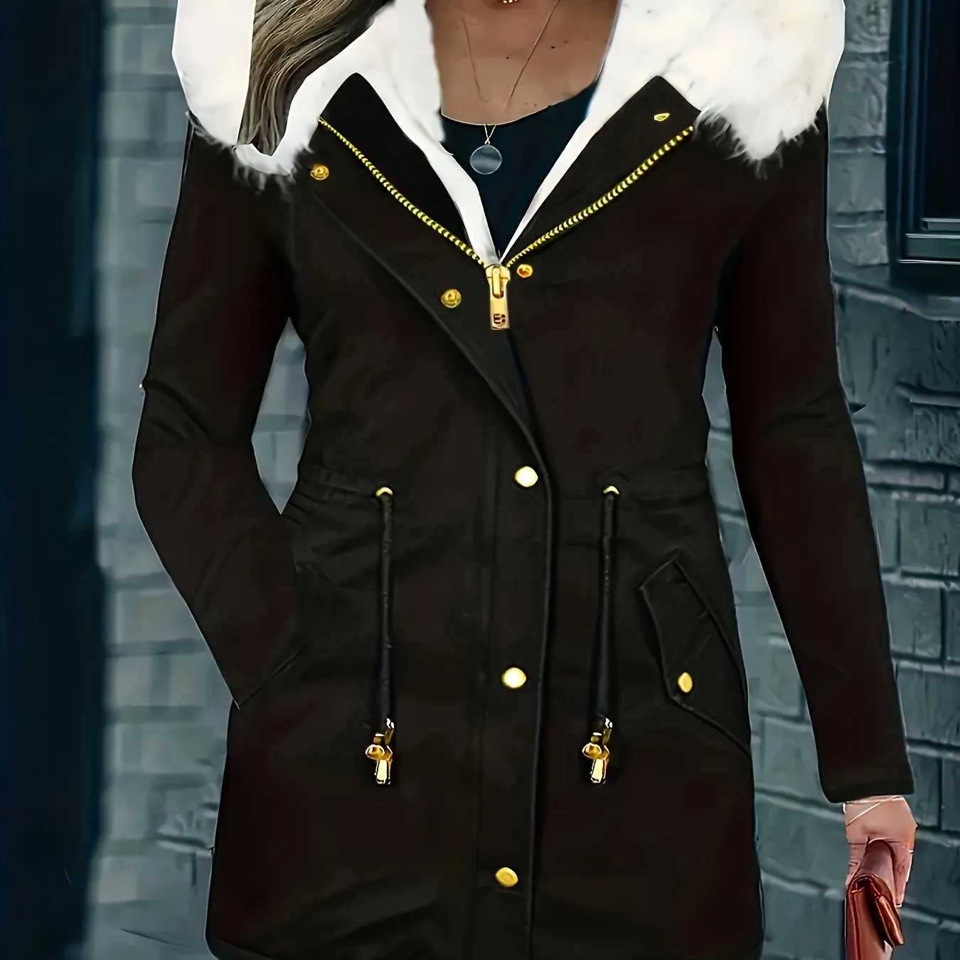 Womens Soft Faux Fur Trim Parka Coat  Stylish Hooded Design