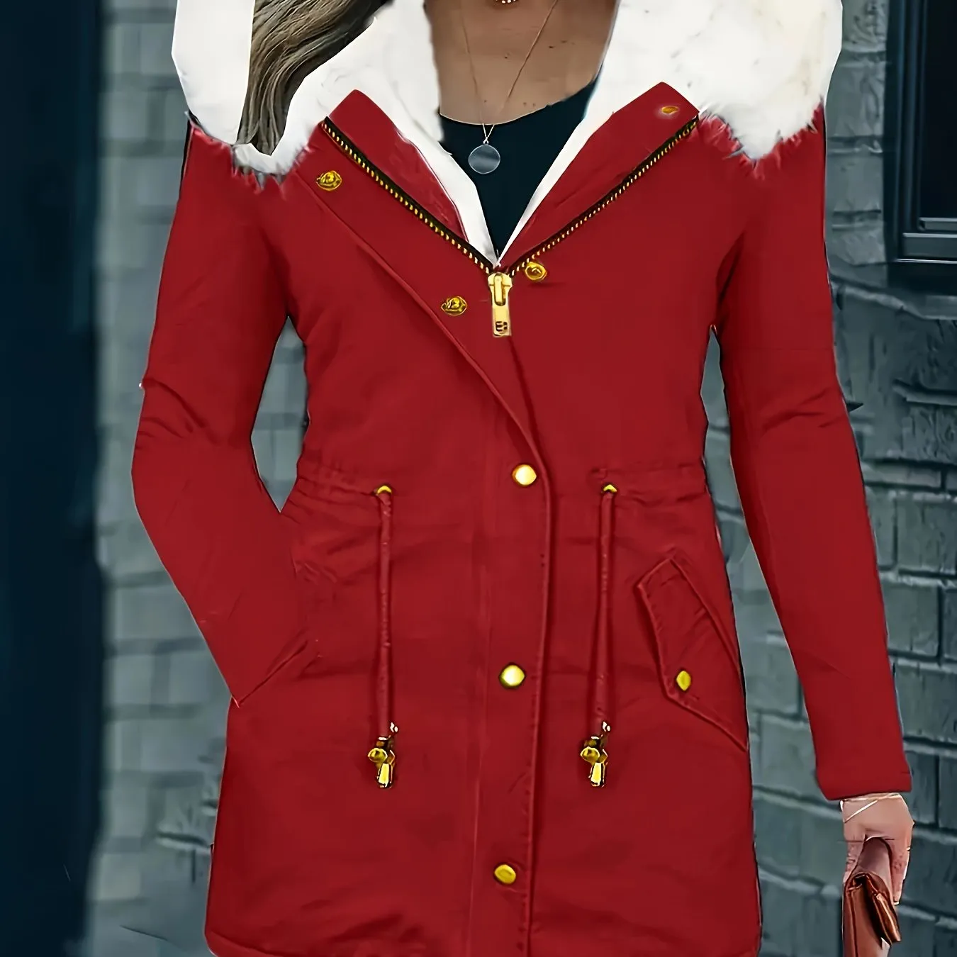 Womens Soft Faux Fur Trim Parka Coat  Stylish Hooded Design