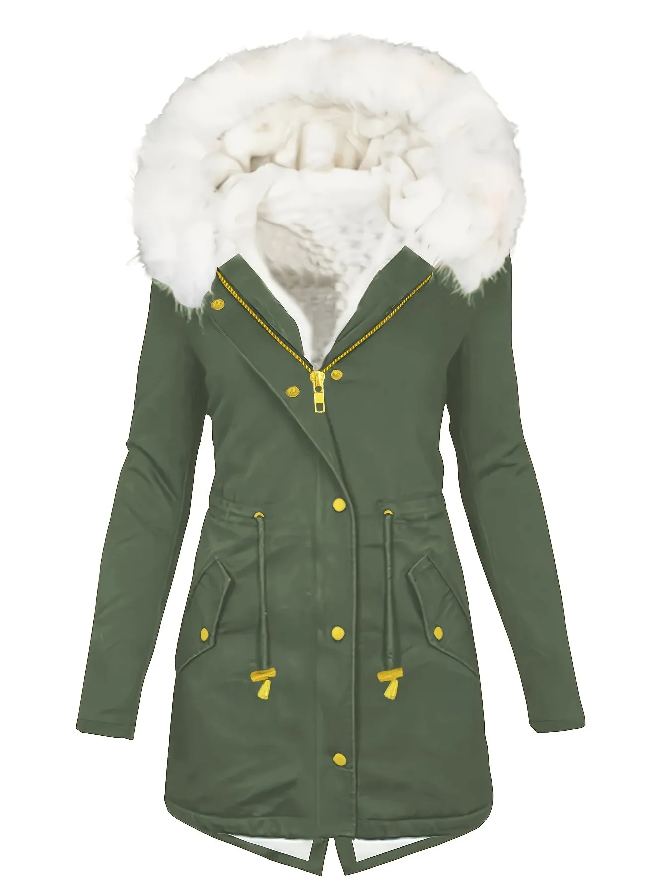 Womens Soft Faux Fur Trim Parka Coat  Stylish Hooded Design