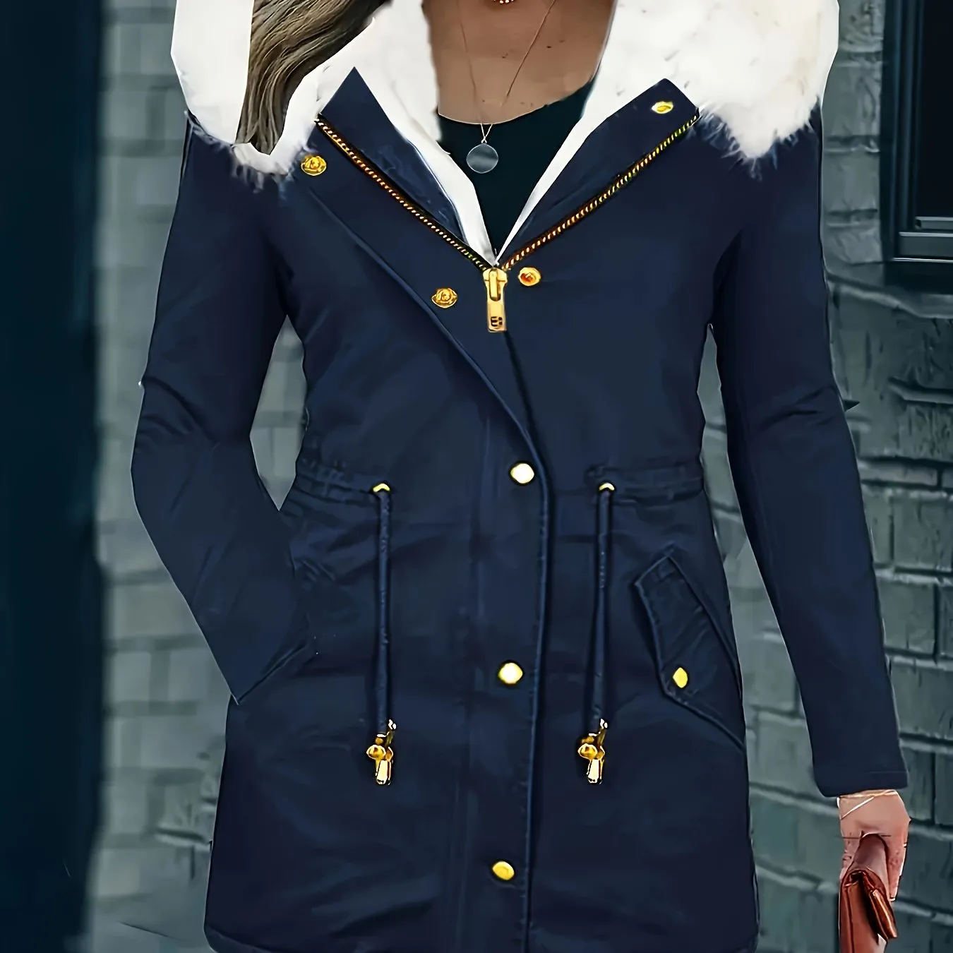 Womens Soft Faux Fur Trim Parka Coat  Stylish Hooded Design
