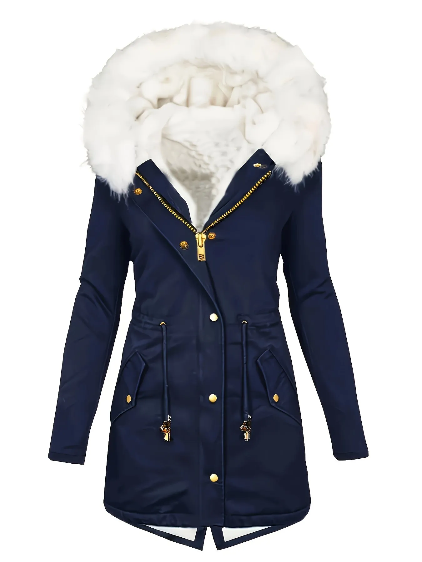 Womens Soft Faux Fur Trim Parka Coat  Stylish Hooded Design