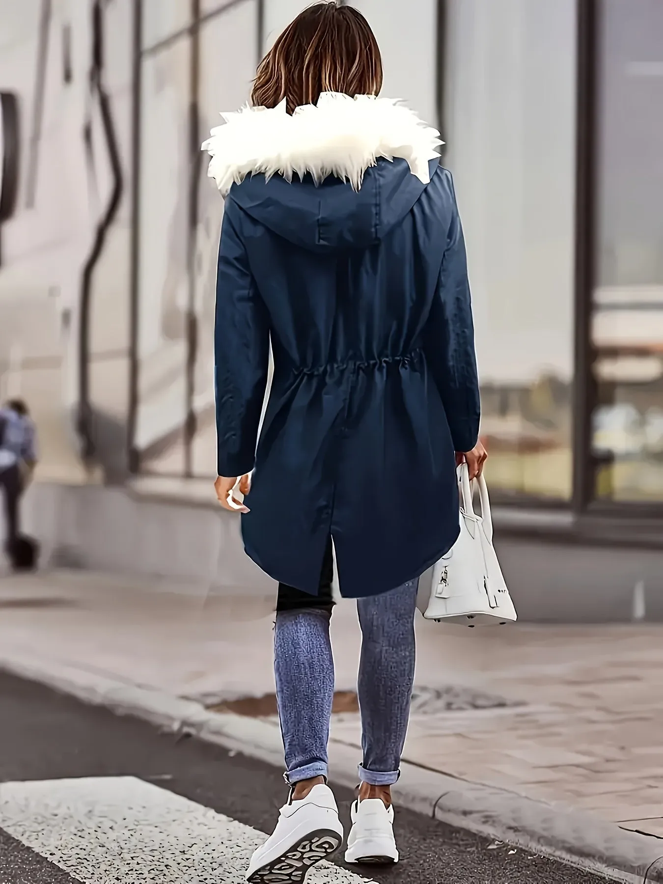 Womens Soft Faux Fur Trim Parka Coat  Stylish Hooded Design