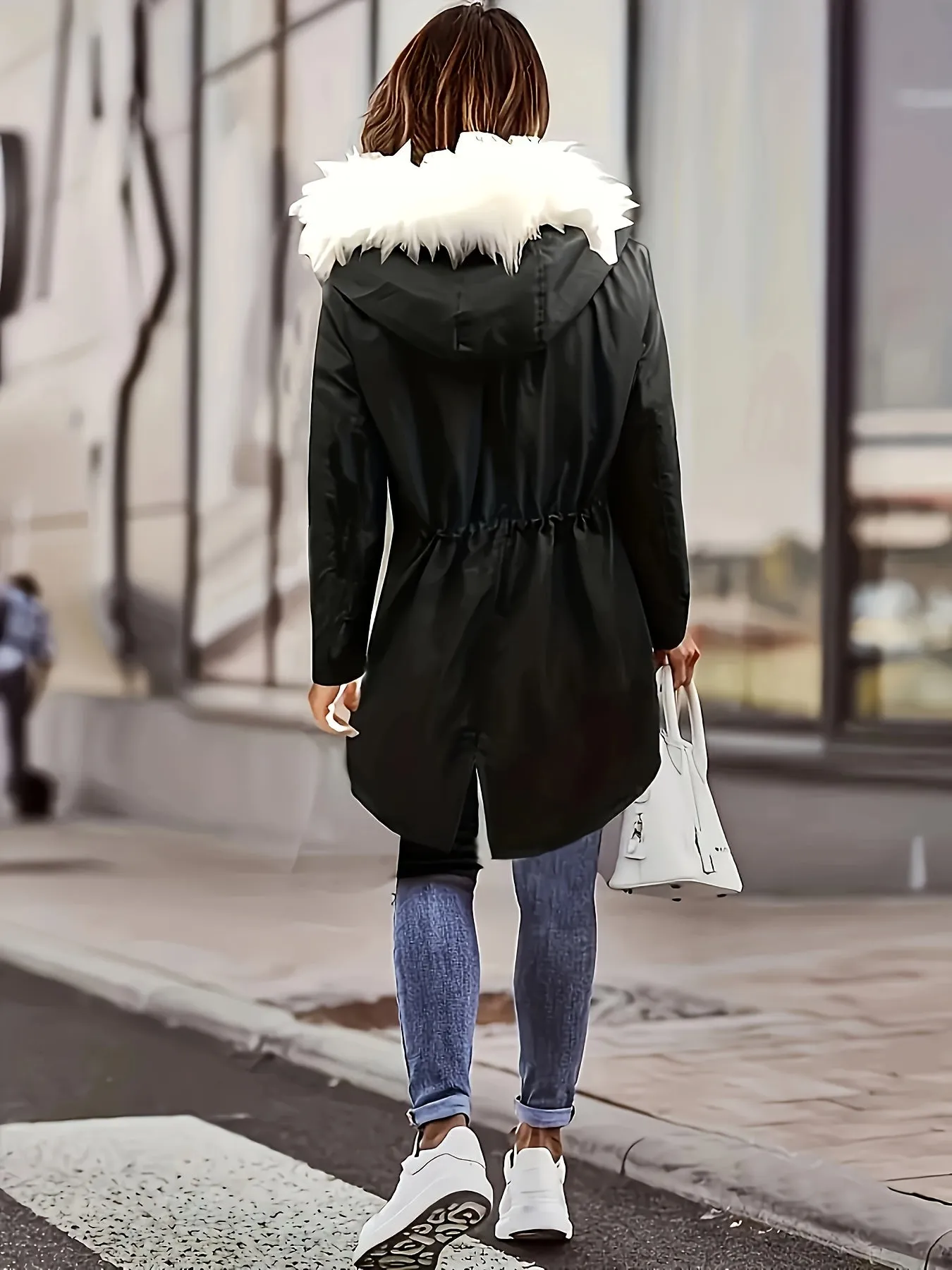 Womens Soft Faux Fur Trim Parka Coat  Stylish Hooded Design