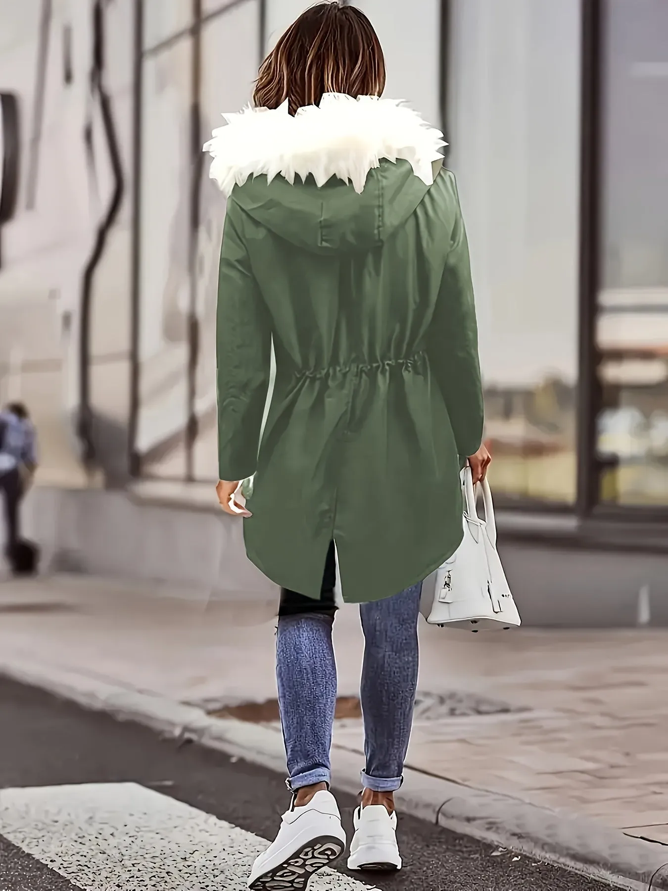 Womens Soft Faux Fur Trim Parka Coat  Stylish Hooded Design