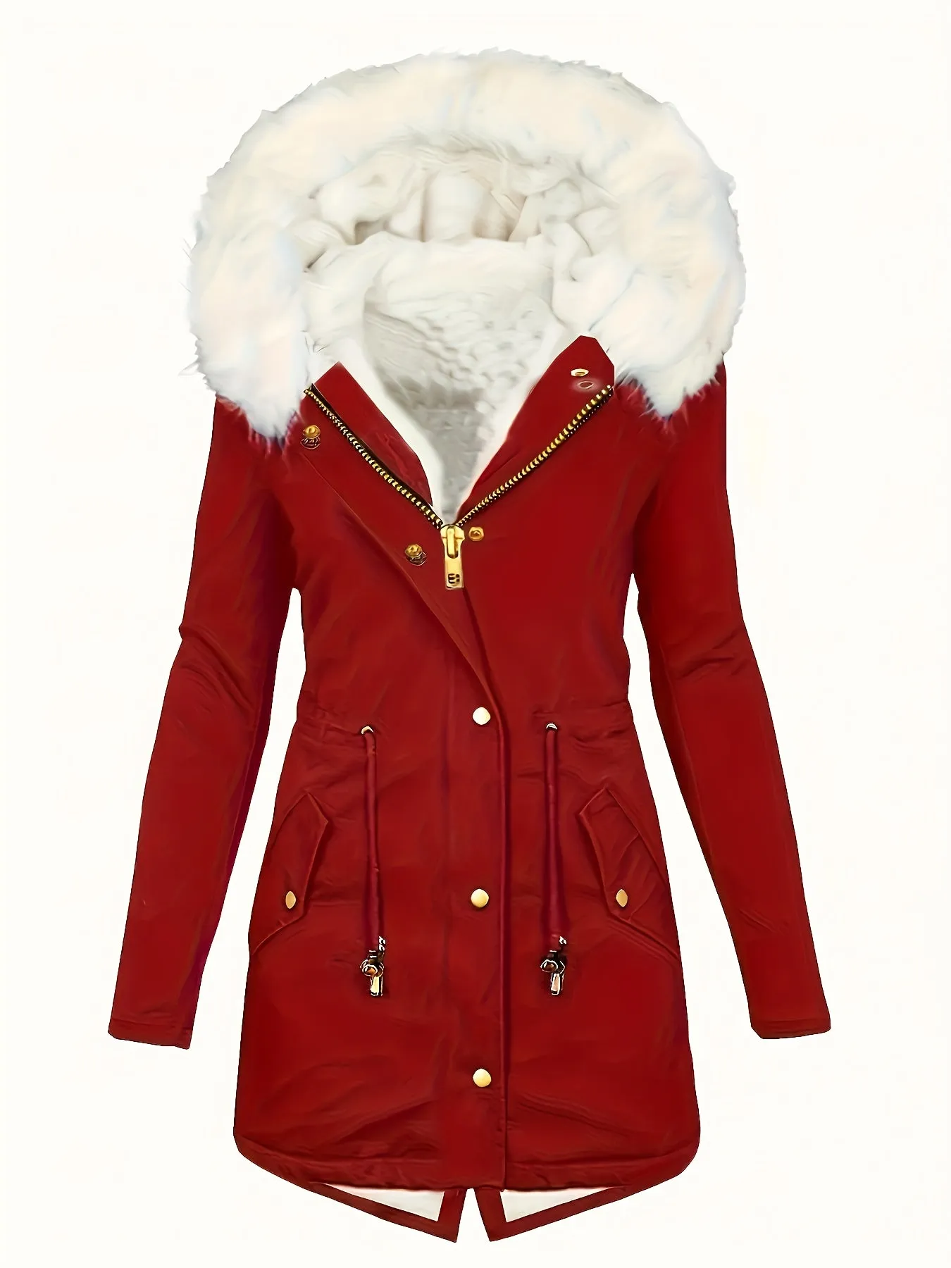 Womens Soft Faux Fur Trim Parka Coat  Stylish Hooded Design