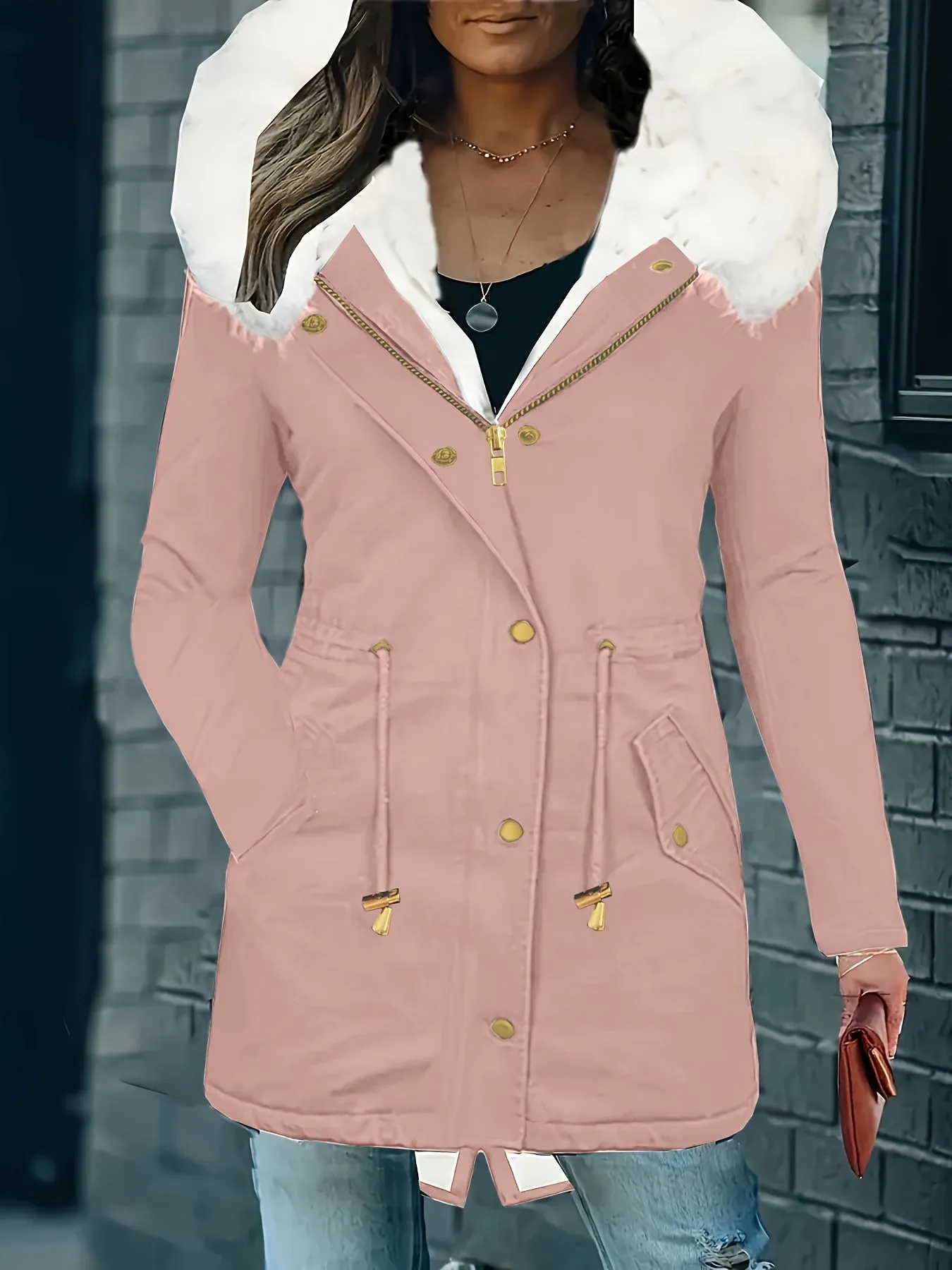Womens Soft Faux Fur Trim Parka Coat  Stylish Hooded Design