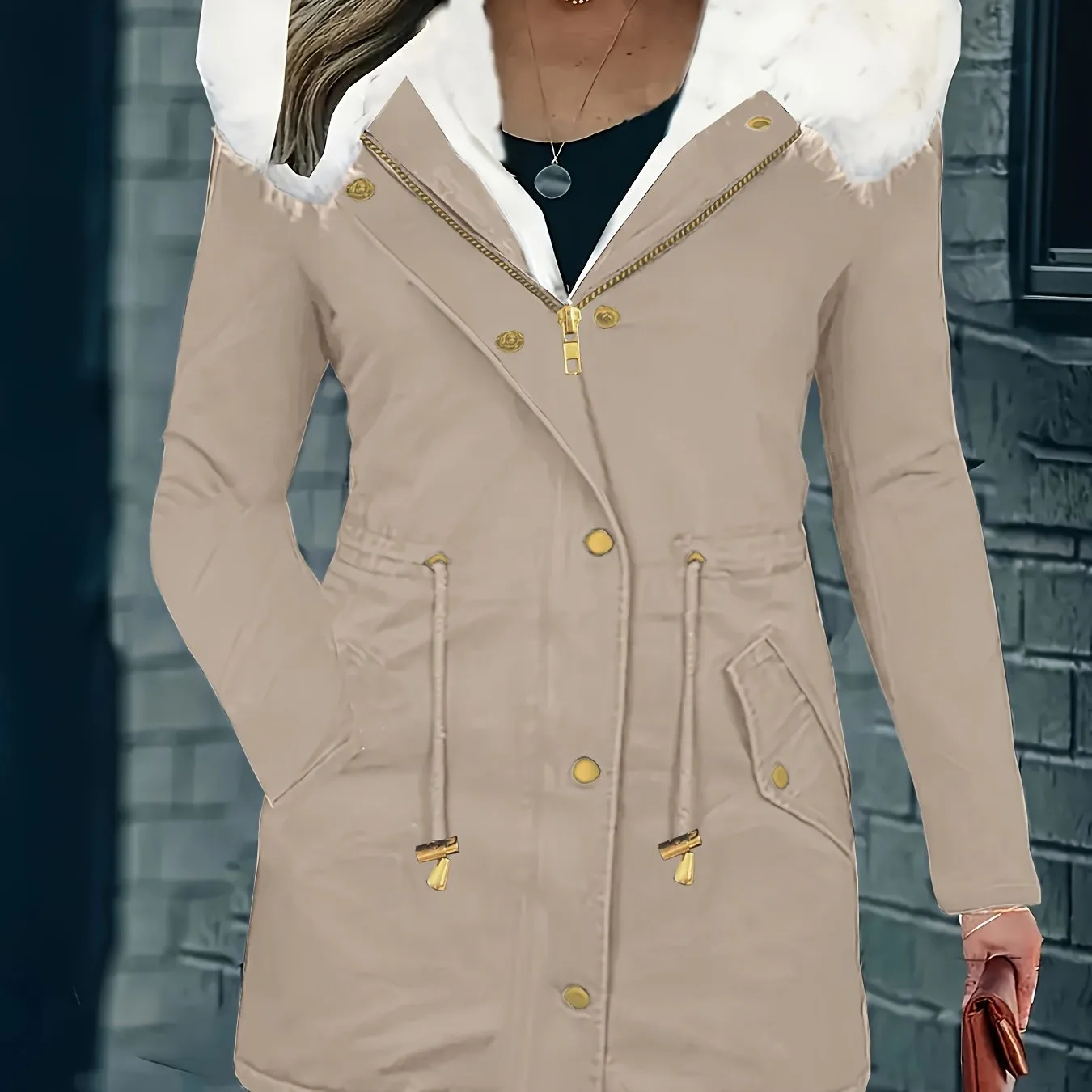 Womens Soft Faux Fur Trim Parka Coat  Stylish Hooded Design