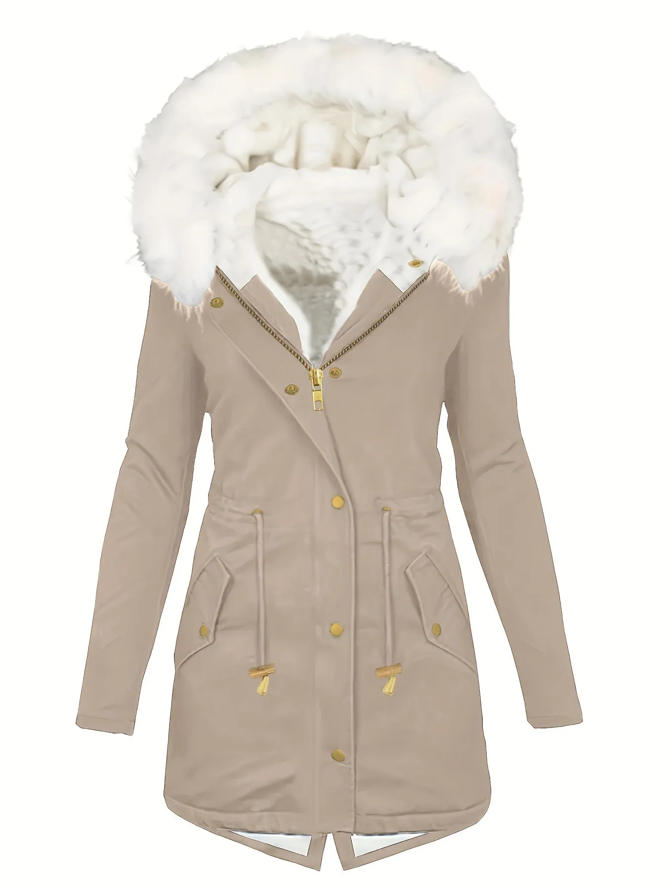 Womens Soft Faux Fur Trim Parka Coat  Stylish Hooded Design