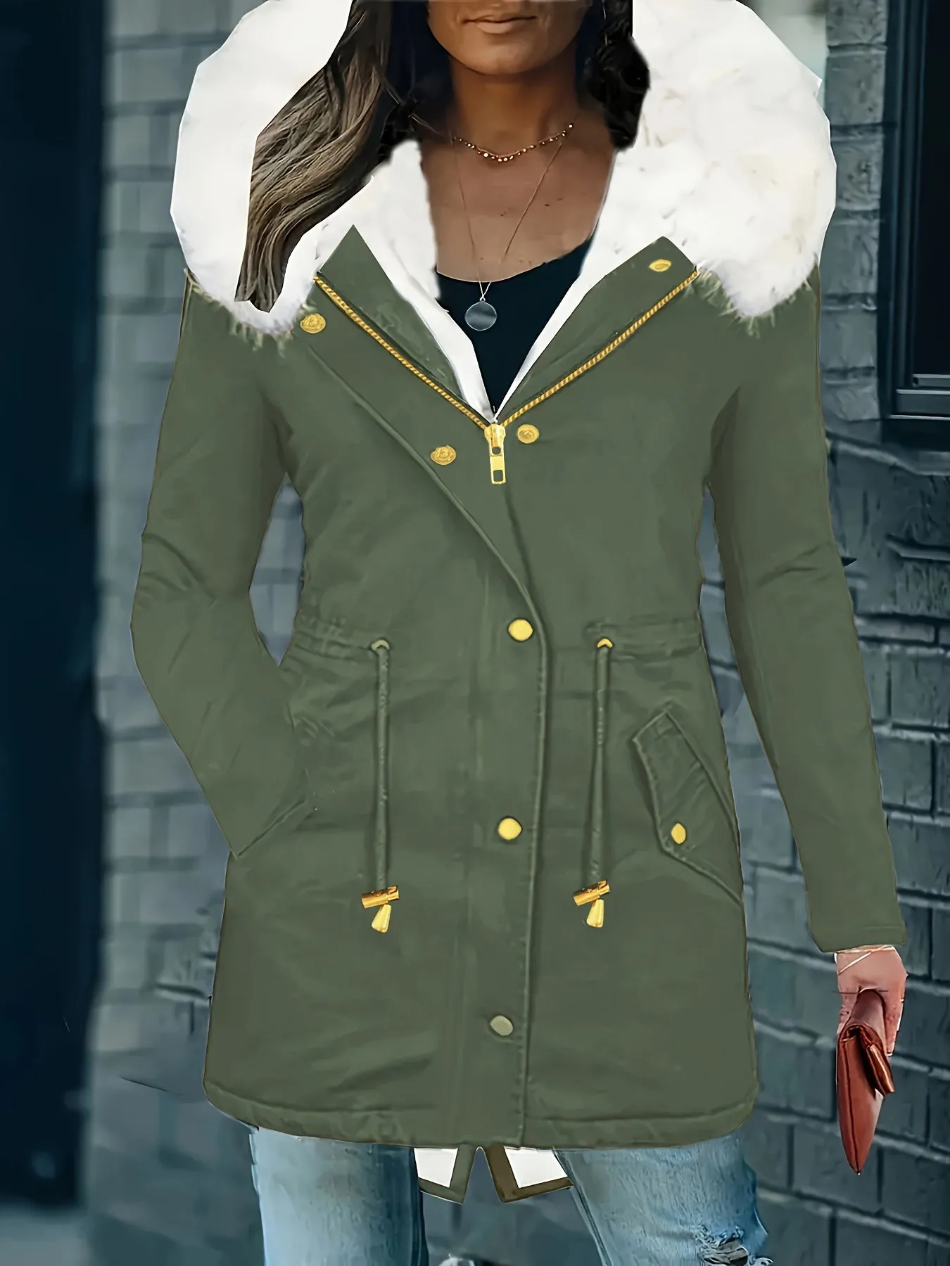 Womens Soft Faux Fur Trim Parka Coat  Stylish Hooded Design
