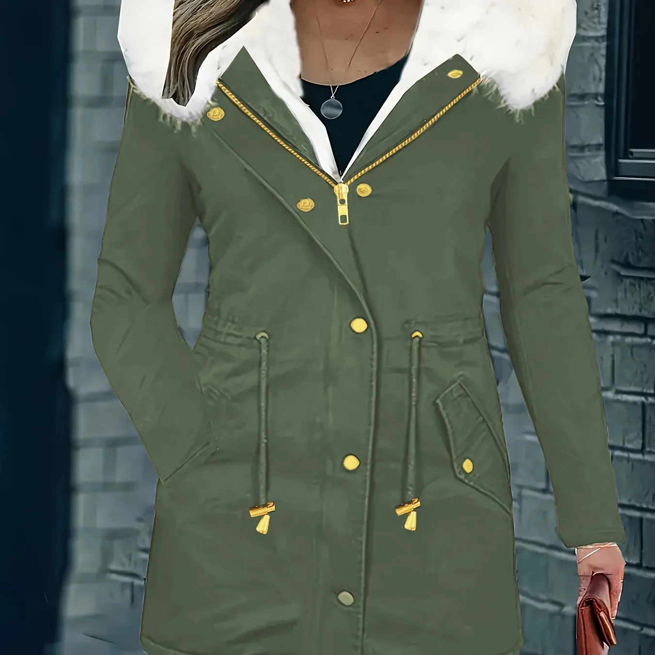 Womens Soft Faux Fur Trim Parka Coat  Stylish Hooded Design