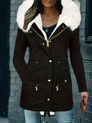 Womens Soft Faux Fur Trim Parka Coat  Stylish Hooded Design