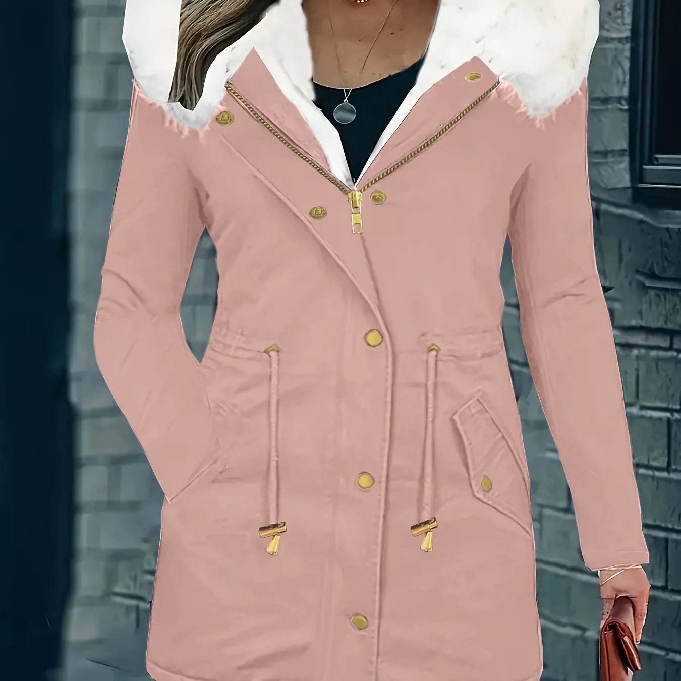 Womens Soft Faux Fur Trim Parka Coat  Stylish Hooded Design