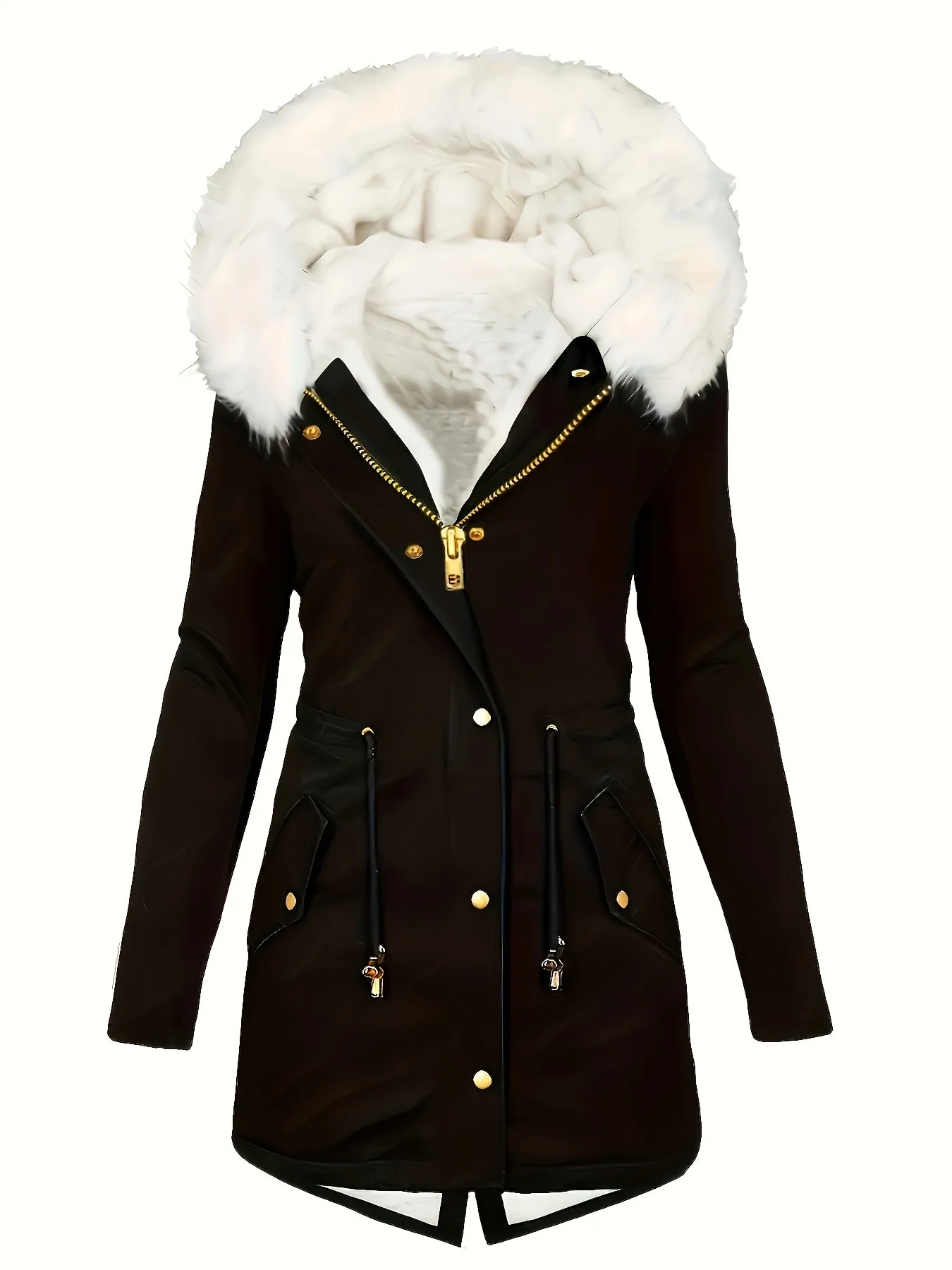 Womens Soft Faux Fur Trim Parka Coat  Stylish Hooded Design