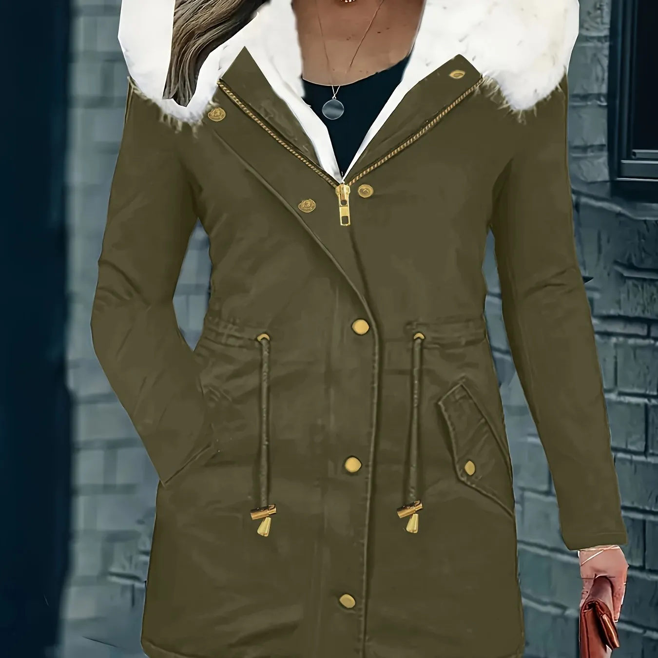 Womens Soft Faux Fur Trim Parka Coat  Stylish Hooded Design