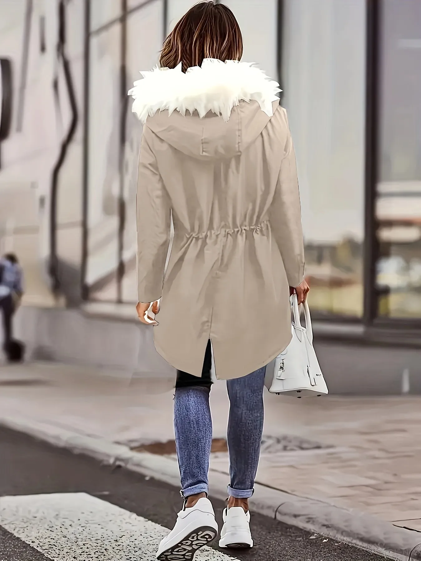 Womens Soft Faux Fur Trim Parka Coat  Stylish Hooded Design