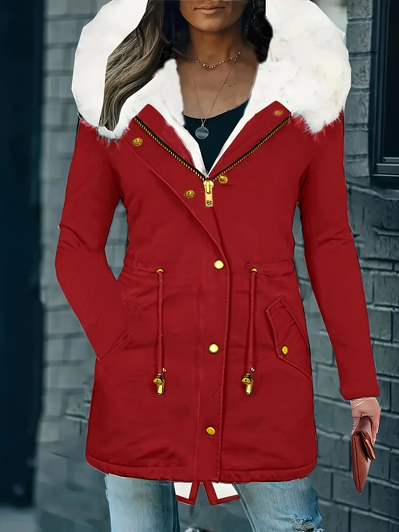 Womens Soft Faux Fur Trim Parka Coat  Stylish Hooded Design