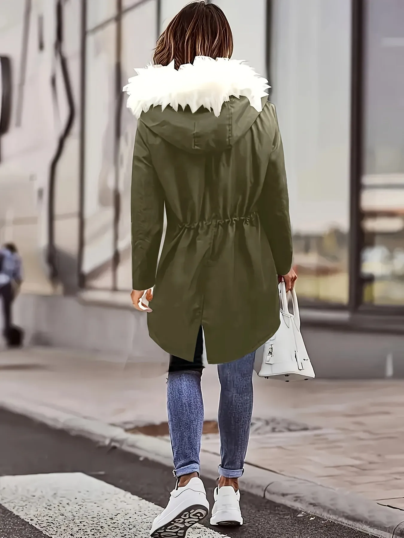 Womens Soft Faux Fur Trim Parka Coat  Stylish Hooded Design