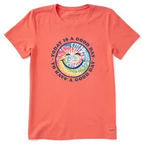 Women's Tie Dye Smile Good Day Short Sleeve Tee
