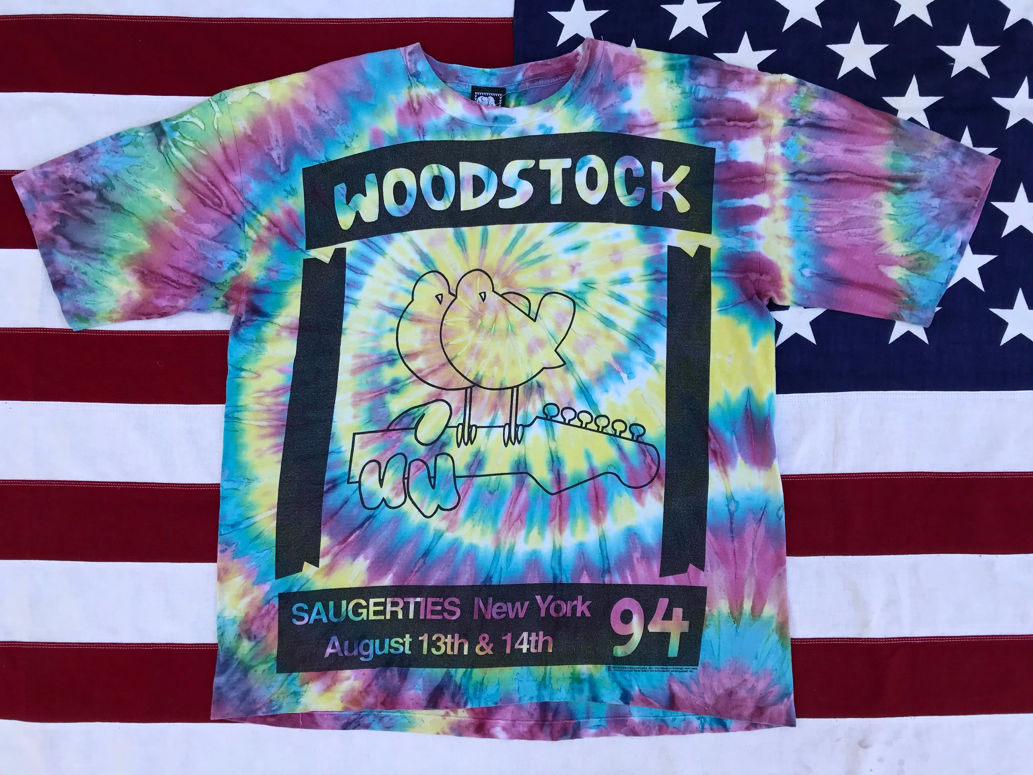 WOODSTOCK - Saugerties New York August 13/14th 1994 Original Vintage Rock T-Shirt Tie Dye by Rogue made in USA