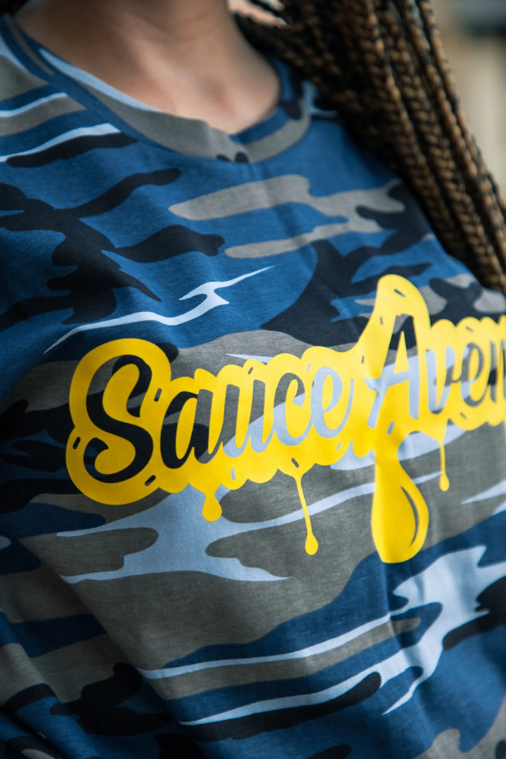 Yellow SA Drip | Blue Camo Tee