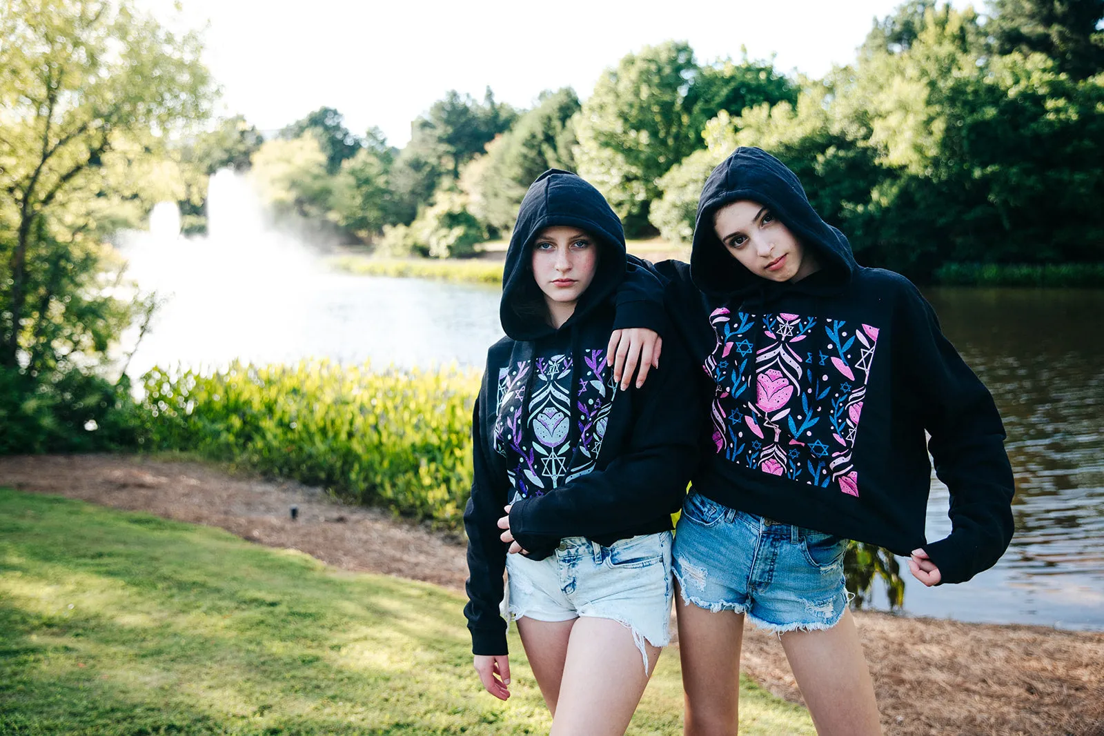 Yocheved Green & Purple Crop Hoodie